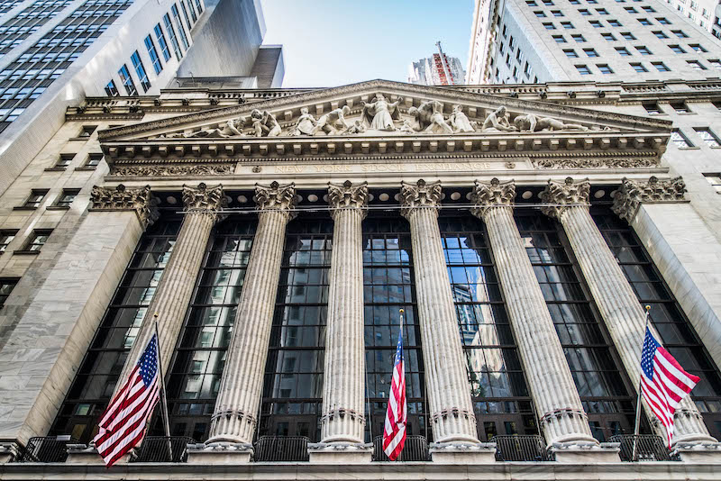 Front exterior of the new york stock exchange on wall street in manhattan