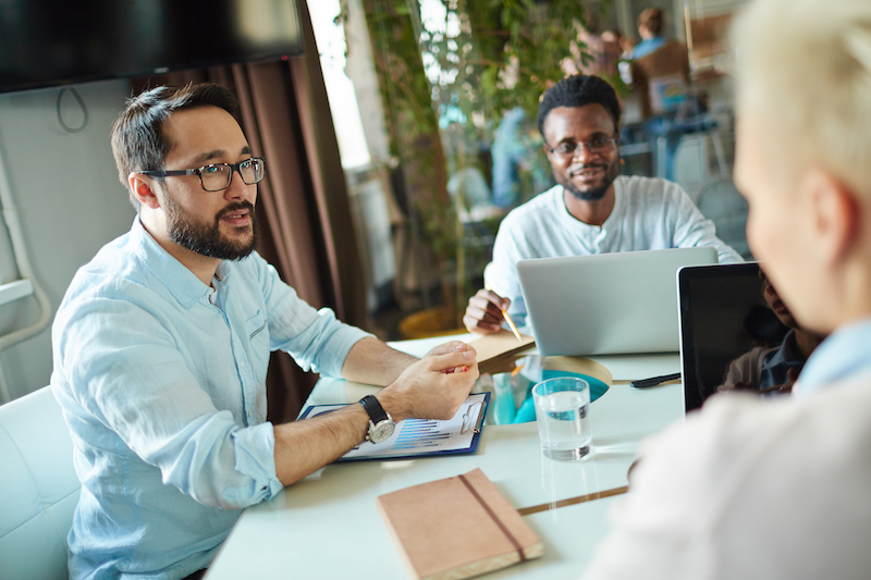 Finance team meeting in an office