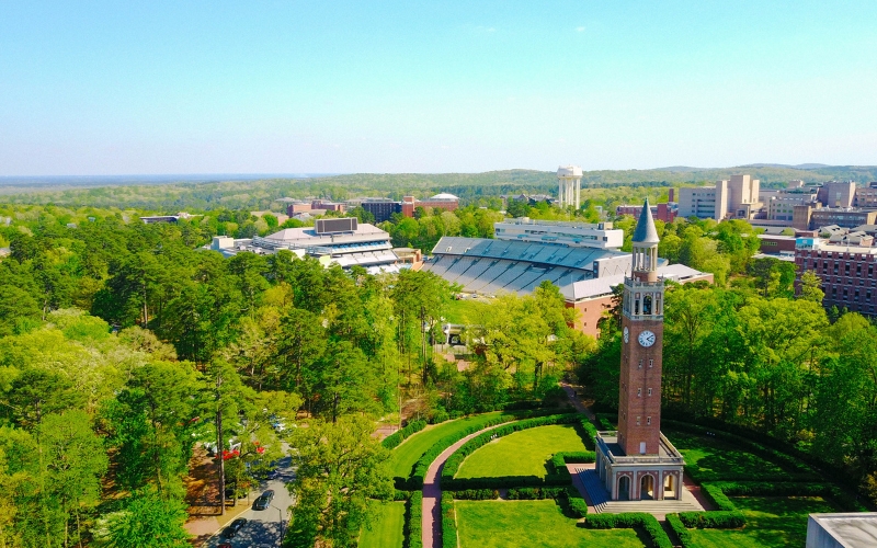 Aerial view of UNC Chapel Hill's campus