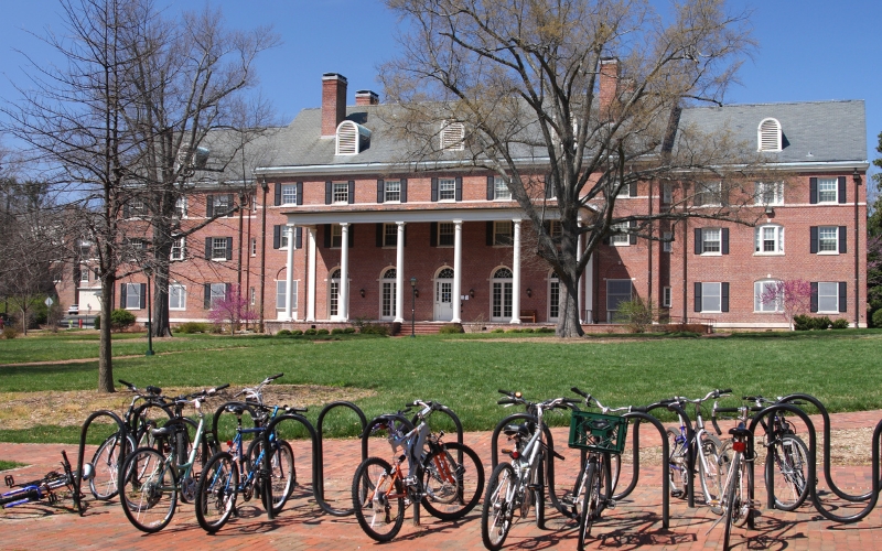 Building on the UNC-Chapel Hill campus with bikes in the foreground