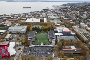 Aerial view of a high school campus in Seattle