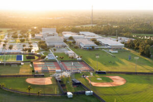Aerial view of high school open air sports facilities in Florida