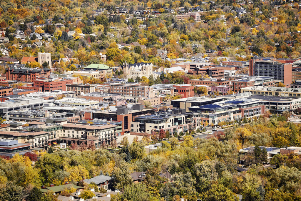 Aeriel picture of Denver city with high schools