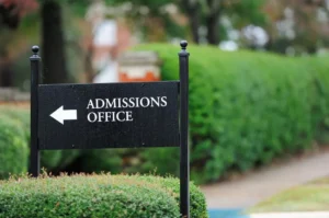 Admission office signs on a college campus