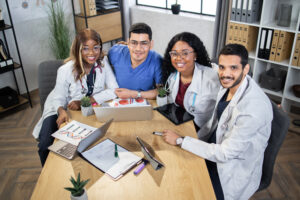 Group of med students working together