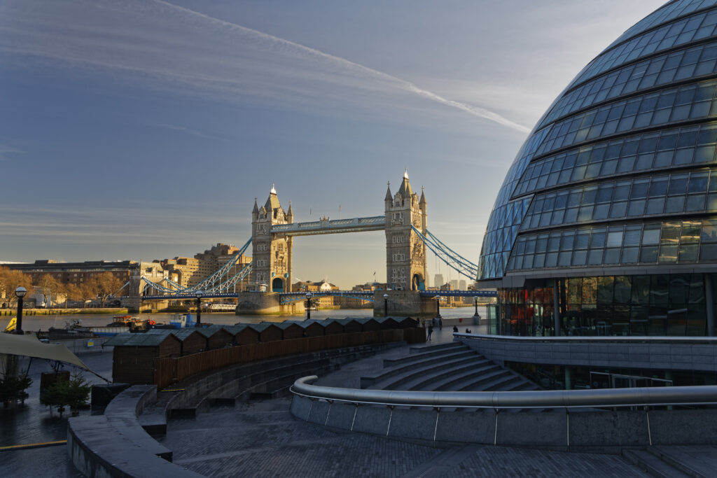 UK, London, City Hall and Tower Bridge