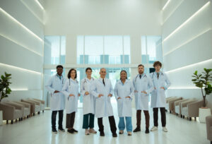 Portrait of Doctors and medical students with various gestures to prepare for patient care