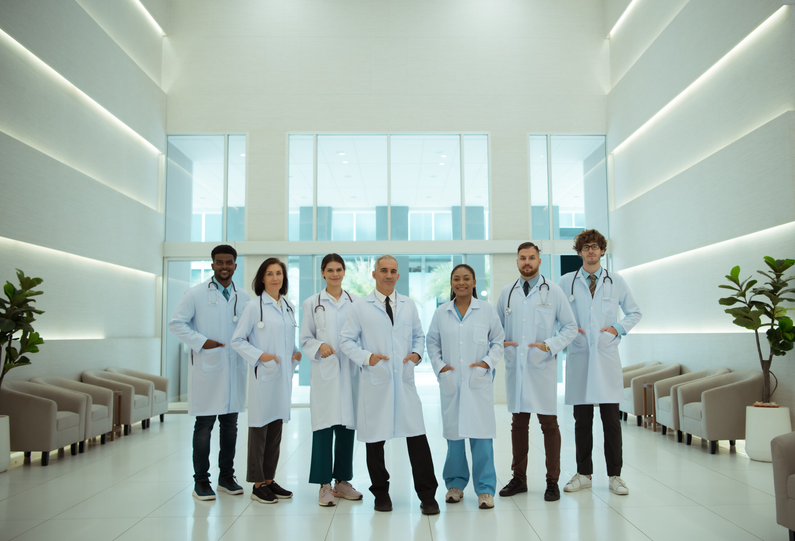 Portrait of Doctors and medical students with various gestures to prepare for patient care