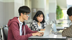 Group of students are working on academic project